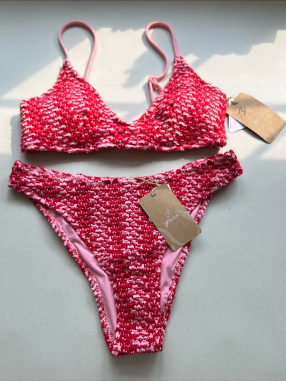Berlook Bikini Bottom Medium Red Crochet Swimwear New